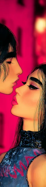 Free dark romance bookmark featuring an Asian couple looking upward